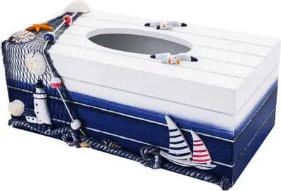 Produktbild von Taschentuchbox aus Holz Kosmetiktücherbox Mediterran Stil Kleenexbox maritime Tischdeko Taschentuchbox Taschentuchspender Kosmetiktücherbox Home Office maritime Geschenke