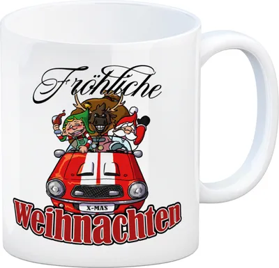 Produktbild von Fröhliche Weihnachten Kaffeebecher mit lustigem Weihnachtsmotiv