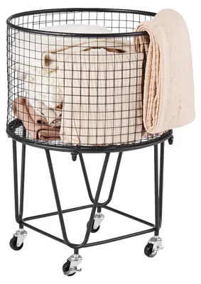 Productafbeelding van VEVOR wasmand, roestvrij staal, met 360° draaiende wielen, 40 liter inhoud, draagvermogen 27 kg, boodschappenwagen van koolstofstaal voor wasgoed, boodschappen, kamperen, etenswaren, bagage, wassorteerder, wasmand