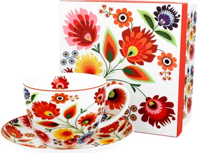 Produktbild von DUO ETNO Jumbobecher 470 ml ŁOWICZ mit Untertasse, New Bone China Porzellan