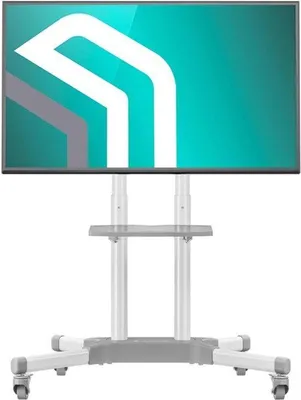 Productafbeelding van Mobiele Tv Standaard Wit - Verstelbare Hoogte 1200-1500 Mm - Voor 32 Tot 65 Inch Scherm - Vloerstandaard Met Wielen - Vesa 100x100 Tot 600x400