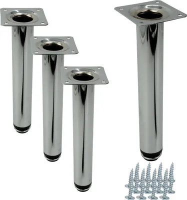 Immagine prodotto di 4 x Gambe per mobili regolabili argento, altezza fino a 20 cm, rotonde, set di 4 con viti, finitura lucida, ideali per divani, cassettiere e altro ancora