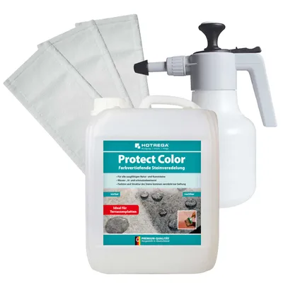 Produktbild von HOTREGA Protect Color Farbvertiefende Steinveredelung 5 L + Druckspritze 1,5L + 3x Microfasermopp 40 cm