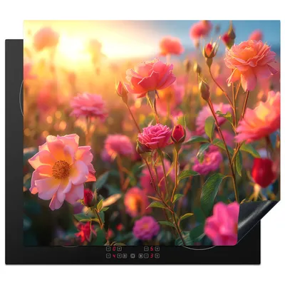 Produktbild von KitchenYeah© Herdabdeckplatte Rosen - Blumen - Rosa , 58x51cm, Küche Deko, Glaskeramikkochfeld Herdabdeckung, Abdeckplatte fùr Kochfeld