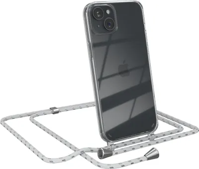 Produktbild von EAZY CASE Handykette kompatibel mit Apple iPhone 15 Plus, Handyhülle mit Umhängeband, Handykordel, Schutzhülle Clear, Band in Weiß