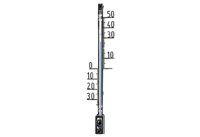 A thermometer with markings.