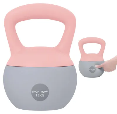 Obrázek produktu pro Kettlebell 12 kg – Měkký kettlebell – S výplní z kovného písku – Protiskluzová rukojeť – Cvičení síly a posilování paží doma i v posilovně – Pro ženy – Růžová