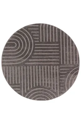 Produktbild von Kurzflor Teppich, Rund, Wohnzimmer, Boho Geometrisch -Grau - Ø120 cm (rund) - Moderner Superweicher Teppich