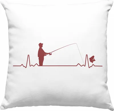 Produktbild von Trendation - Angler Deko-Kissen mit Füllung 40x40 Geschenk Männer Grafik Herzschlag Lustig für Fischer Geschenkidee Angeln Fischen (Rosa)