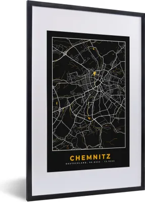 Produktbild von MuchoWow® Gerahmtes Poster Chemnitz - Deutschland - Karte - Gold - Stadtplan 40x60 cm - Poster mit Schwarzem Bilderrahmen Wandposter Rahmen Foto Bilder - Poster in Rahmen