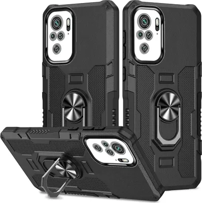 Obrázek produktu pro Redmi Note 10 4G Case, Dual Layer Rugged Armour Ring Holder Stand Ochranné pouzdro pro Xiaomi Redmi Note 10 4G / Note 10S Black