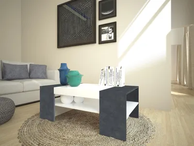 Produktbild von Couchtisch Kaffeetisch Sofatisch Beistelltisch Wohnzimmer Tisch "Cesena I" Weiß-Hochglanz / Schiefer