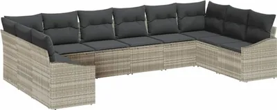 Produktbild von vidaXL Sofa Set 10 Stk. Hellgrau [Synthetisch]: Poly Rattan