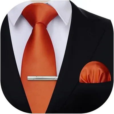Imagen del producto de Corbata para hombre, pañuelo de bolsillo, sujetacorbata, talla única, color naranja