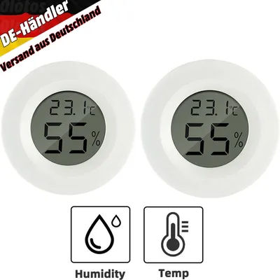 Produktbild von 2x Digital Thermo-Hygrometer Thermometer Luftfeuchtigkeit Temperaturmessgerät, rundlich, Weiss