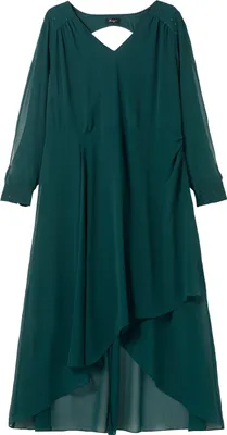 Produktbild von sheego Damen Große Größen Chiffonkleid mit Cut-outs und Schmucksteinen Abendmode elegant V-Ausschnitt Strasssteine