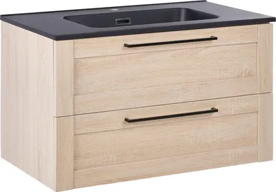 Zdjęcie produktu dla BELIANI Szafka łazienkowa z umywalką wisząca jasnobrązowa MDF 80 x 47 cm styl nowoczesny