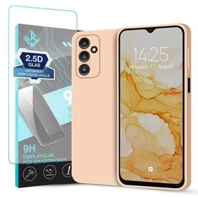 Produktbild von Hülle für Samsung Galaxy A14 5G mit 9H Displayglas Displayschutz Case Cover Bumper Smartphone Softgrip Schutzhülle Farbe: Rosa