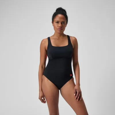 Produktbild von SPEEDO Womens Flex Band Swimsuit with Built in Swim Bra Black / Siren Red 38