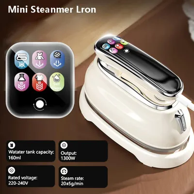 Produktbild von Mini Dampfbügeleisen 1300W mit LCD-Touch für 6 Stoffarten – Tragbar, 160ml Wassertank, Drehbarer Griff