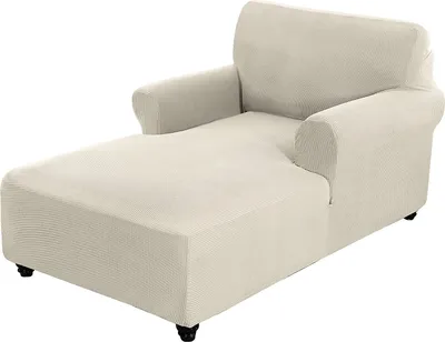 Obrázek produktu pro Chaise Longue Cover Stretch Chaise Longue Slipcover pro obývací pokoj Chaise Longue s dvojitým ramenem Chaise Longue Cover, přírodní