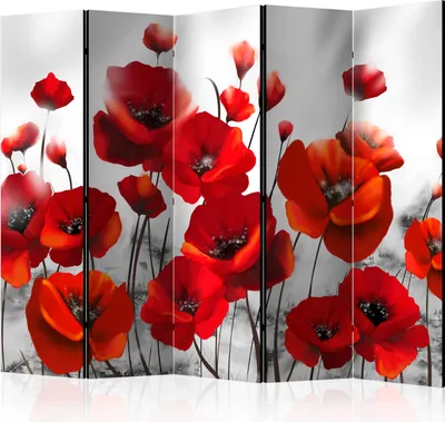 Produktbild von Akusticher Raumteiler Mohnblumen Foto Paravent 225x172 cm beidseitig auf Vlies-Leinwand bedruckt Akustikschaum Trennwand Spanische Wand Sichtschutz Home Office Blumen Wiese Natur b-A-0365-z-c