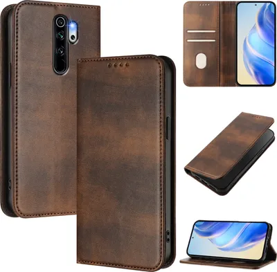 Immagine prodotto di Custodia per Xiaomi Redmi Note 8 Pro, custodia in pelle vintage con protezione RFID, slot per schede, supporto Marrone