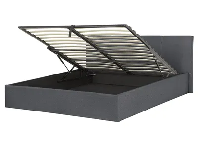 Produktbild von BELIANI Polsterbett Grau Leinenoptik Bettrahmen mit Lattenrost 160x200 cm Bettkasten Hochklappbar Hohes Kopfteil Modern Skandi Schlafzimmer Doppelbett