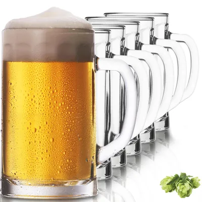 Produktbild von PLATINUX Bierseidel mit Henkel aus Glas Set 6-Teilig 300ml (max. 350ml) Bierkrug Maßkrug klein Bierkrüge Biergläser 0,3L