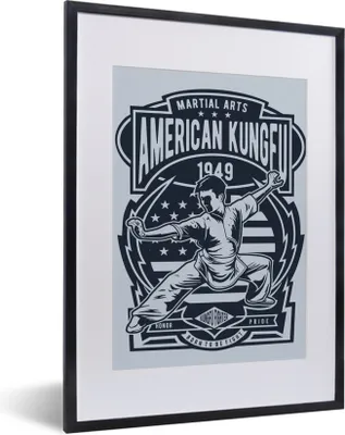 Produktbild von MuchoWow® MuchoWow® Gerahmtes Poster Kungfu - Sport - Retro - Zeichnung 30x40 cm - Poster mit zchwarzem Bilderrahmen - Wandposter Schlafzimmer