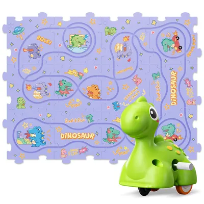 Produktbild von Auto Spielzeug für Kinder, 12Pcs DIY Dinosaurier Puzzlebahn Autorennbahn mit Dinos Spielzeugauto, Geschenk für 3+Jahre alte Jungen Mädchen