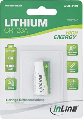 Produktbild von InLine® Lithium High Energy Batterie Fotobatterie, CR123A, 3V 1400mAh, 1er Blister