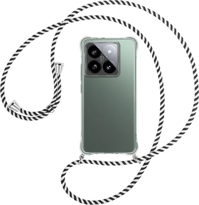 Produktbild von Handykette Backcover-Schutzhülle mit Band (Metall silberfarben) für Xiaomi 14T Pro 5G - schwarz/weiß gestreift