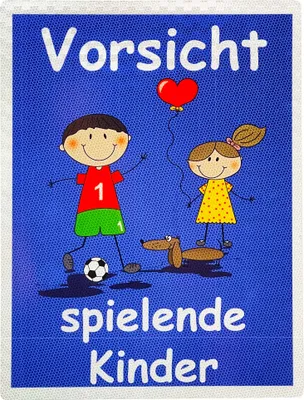 Produktbild von UvV Warnschild Vorsicht spielende Kinder 30 x 20cm reflektierend(blau)