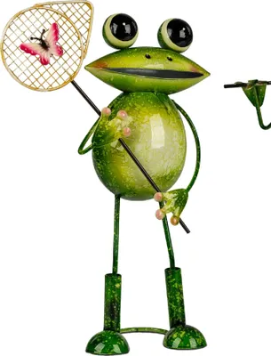 Produktbild von Dekofigur Frosch mit rosa Schmetterling H. 35cm grün aus Metall Formano S25