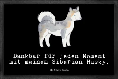Produktbild von Mr. & Mrs. Panda Bodenvorleger Siberian Husky Moment 50 x 75 cm - Schwarz - Geschenk, Fußabstreifer, Fussmatte, Schmutzmatte, abstreifer, fußmatte, Schmutzfangmatte