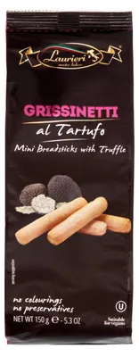 Produktbild von Laurieri Premium Grissinetti mit Trüffel, 150 g – Knusprige Grissini-Stangen