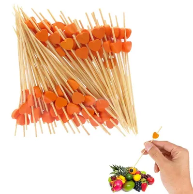 Zdjęcie produktu dla Szaszłyki do koktajli, drewniane, 100 sztuk, 12 cm, w kształcie serca, fioletowe