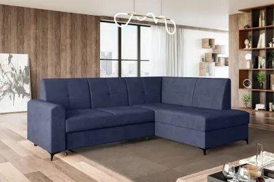 Produktbild von MEBLINI Schlafcouch mit Bettkasten - Kleines Ecksofa mit Schlaffunktion - Sofa mit Relaxfunktion - Kleine Couch L-Form - Eckcouch - SCANDI - 236x171x85cm Rechts - Blau Samt