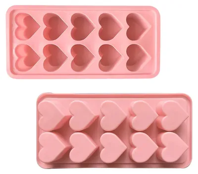 Herz-Silikonformen, 2 Stück, rosa, für Eiswürfel, Backen, Schokolade
