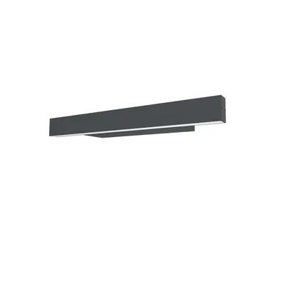 A modern, minimalist gray wall lamp with a sleek, rectangular design.