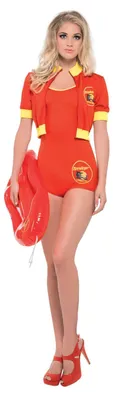 Produktbild von Smiffys Kostüm Baywatch Lifeguard, Rot, mit Bodysuit, Jacke & Schwimmer