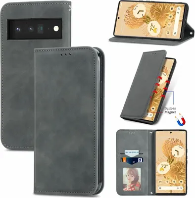 Produktbild von König Design Hülle kompatibel mit Google Pixel 6 Pro Kunstleder Handyhülle - Handy Case Grau