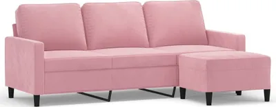 A pink sofa with a matching ottoman, shown from the front on a white background.