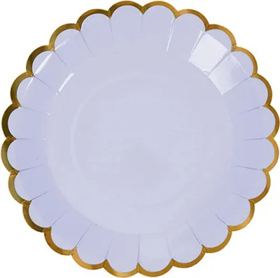 Zdjęcie produktu dla Talerz papierowy, 18 cm, okrągły ze złotym brzegiem, opakowanie 6 sztuk, niebieski