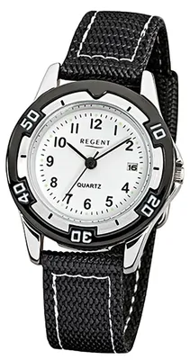Image de Regent Kinderuhr, modèle noir, montre bracelet pour enfants, mouvement quartz, affichage analogique, référence D3URF318