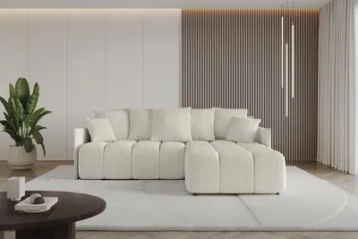 Produktbild von ALTDECOR Ecksofa mit Schlaffunktion und Bettkasten LONLI-L 251x189x68 cm Cremeweiß - Corner Sofa Bett Eckcouch Couch L-Form Schlafcouch Ausziehbar Wohnlandschaft Schlafsofa Cauchsofa