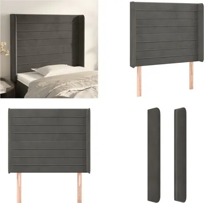 Produktbild von vidaXL Kopfteil mit Ohren Dunkelgrau 93x16x118/128 cm Samt - Kopfteil - Kopfteile - Bett-Kopfteil - Bettkopfteil