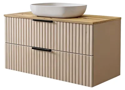 Produktbild von Waschtisch mit Unterschrank TIBU 80x50x46 Kaschmir Eiche Artisan geriffelter Front mit 2 Schubladen geriffelter Front Badmöbel