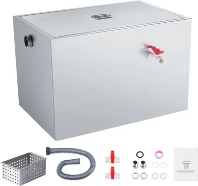 Obrázek produktu pro Komerční odlučovač tuků od SucceBuy, 40 lbs, boční přívod, nerezový odlučovač pod dřezem, 10 GPM odlučovač oleje a vody pro restaurace a domácí kuchyně